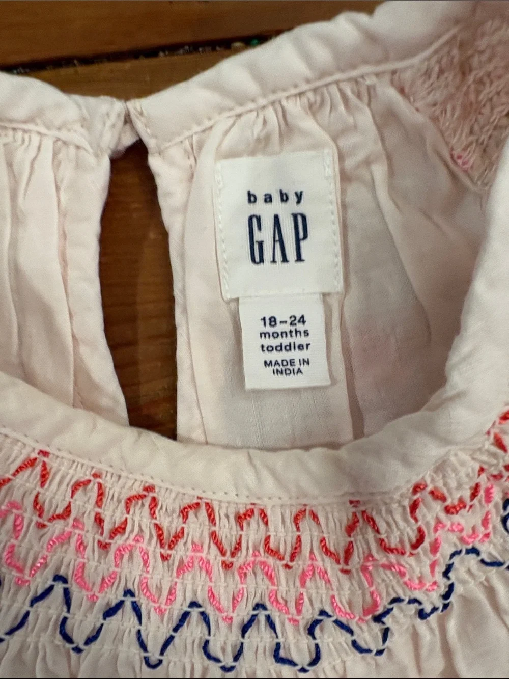 EUC GAP Light Pink Boho dress with Red & Blue Embroidery size 18-24 months